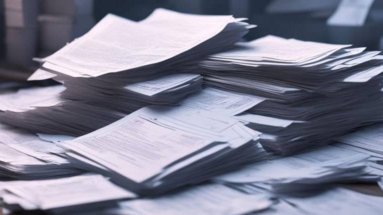 A pile of intellectual property documents on a table