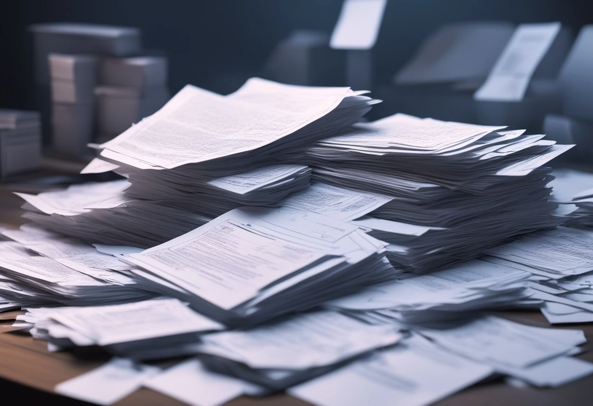 A pile of intellectual property documents on a table