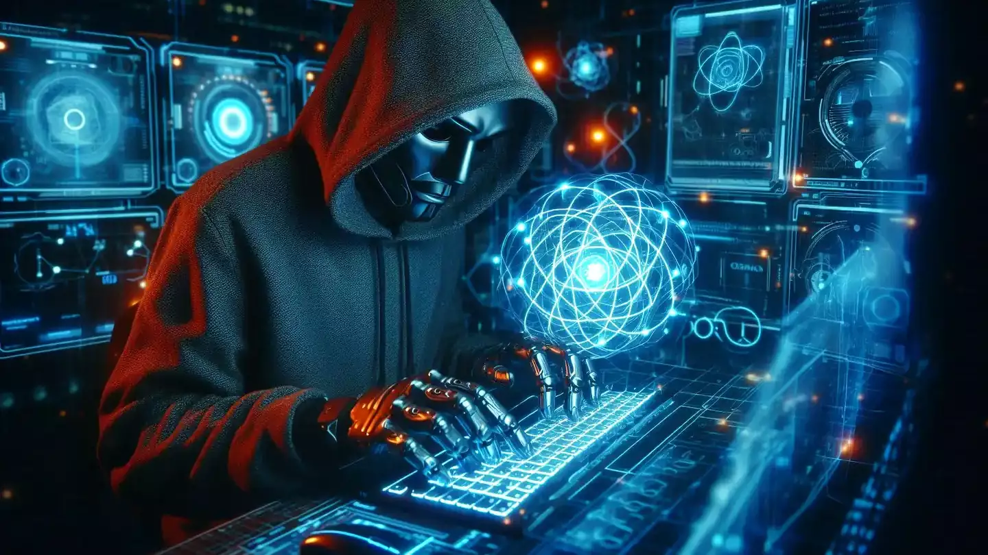 A hacker, who could be a robot, in a quantum world.