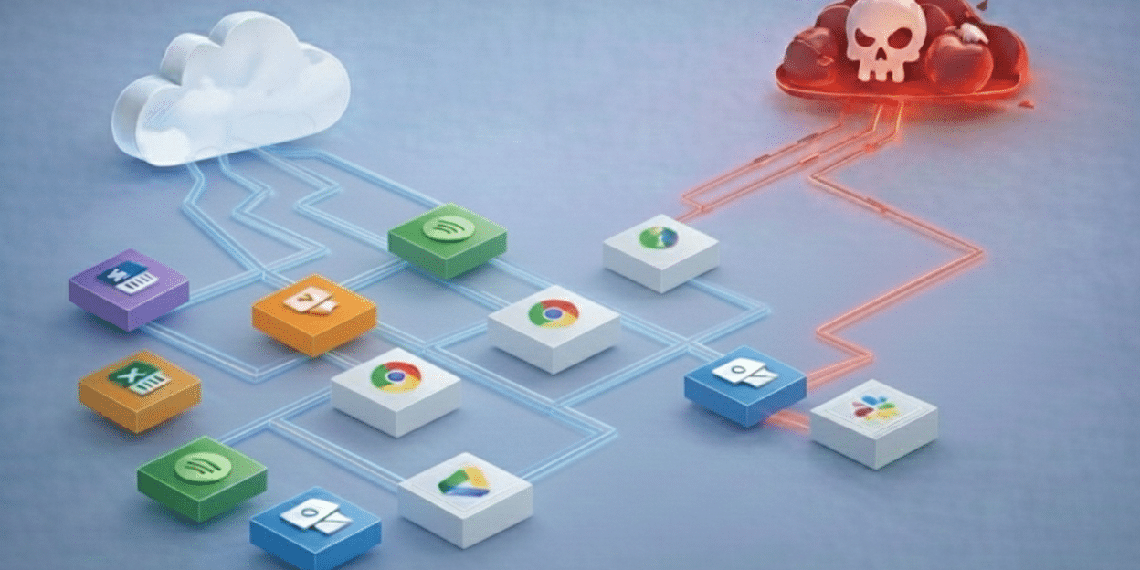 Data flows from business applications being redirected to attacker-controlled infrastructure